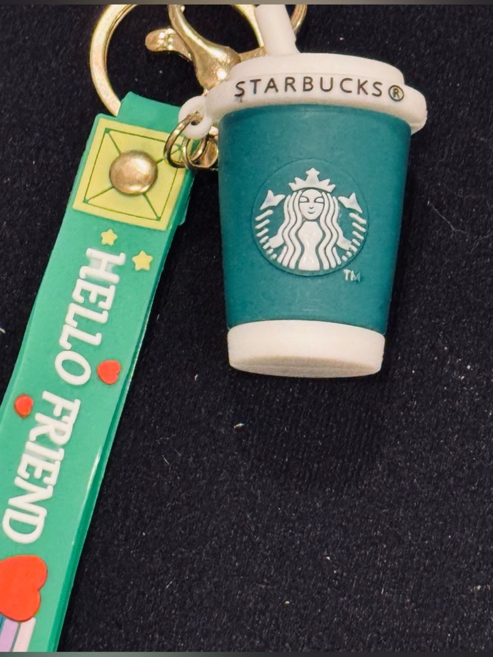 Coffee Cup Keychain Hello Friend Green Bag Charm Cute Novelty Gift - Picture 4 of 7